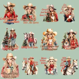 11 Christmas Cowgirl Designs Bundle PNG