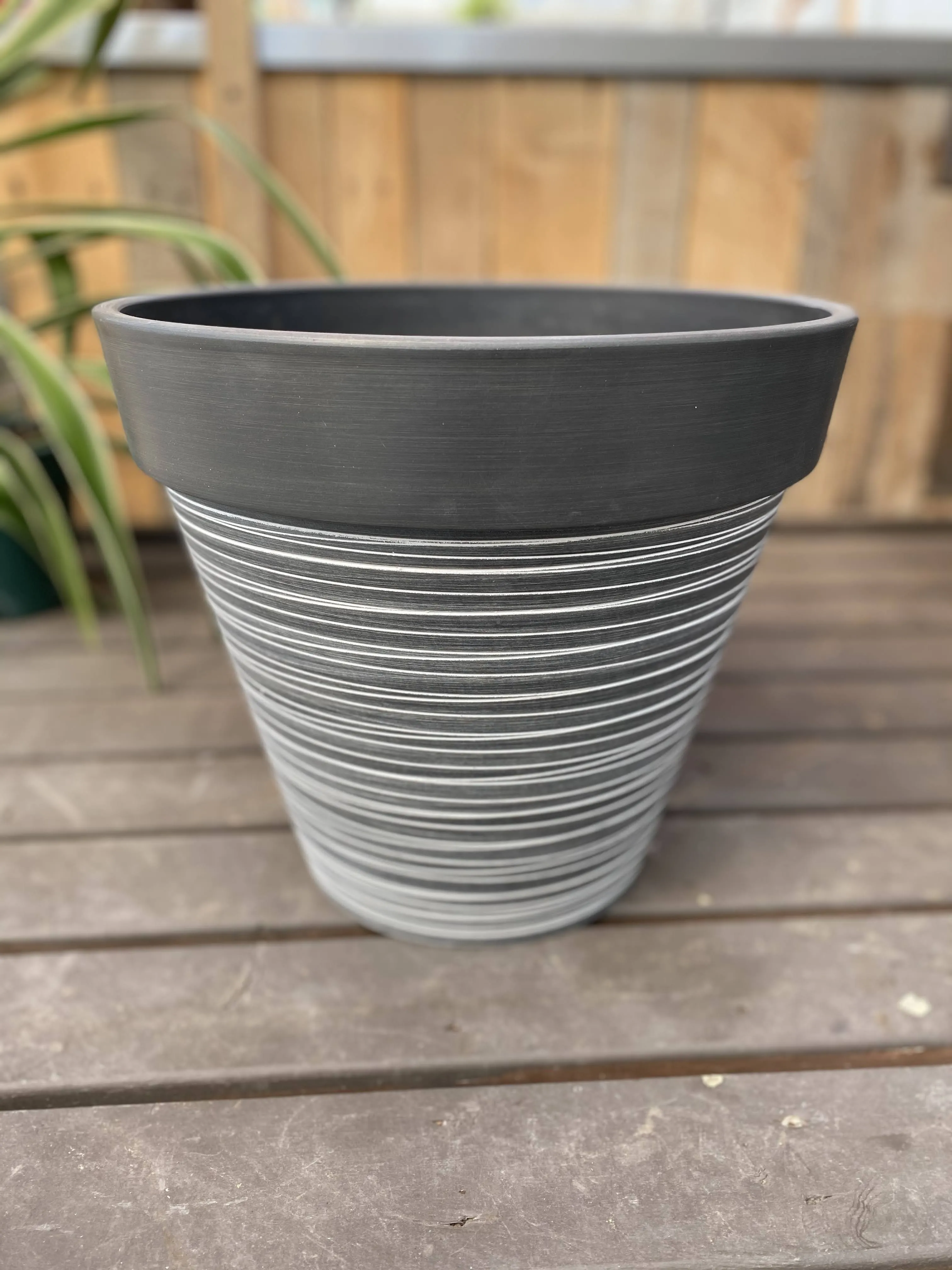 14" Gray Carved Finish Wide Rim Planter