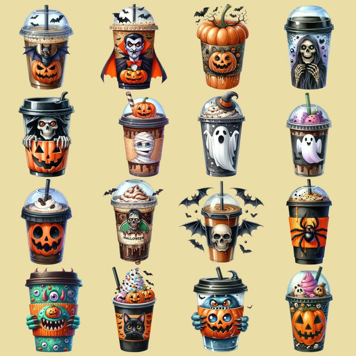 25 Halloween Coffee Cup Designs Bundle PNG