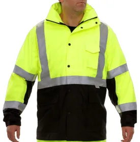 431STLB Safety Jacket: Hi-Vis Parka Coat: Breathable Waterproof Hooded: 2-Tone Lime