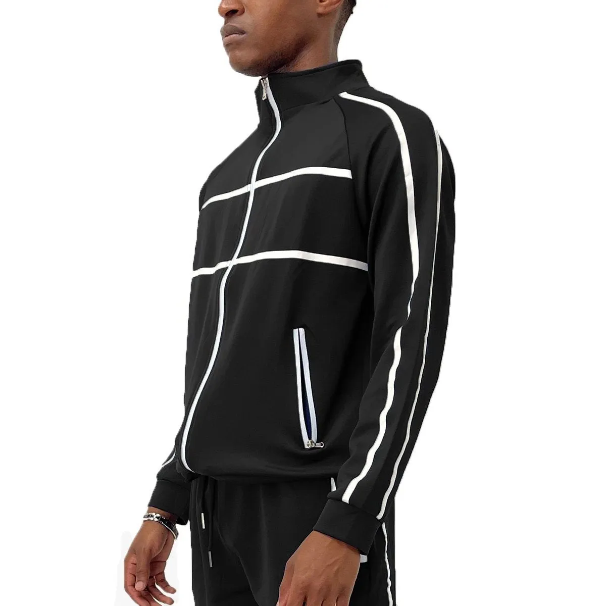 Black Solid Tape Track Jacket