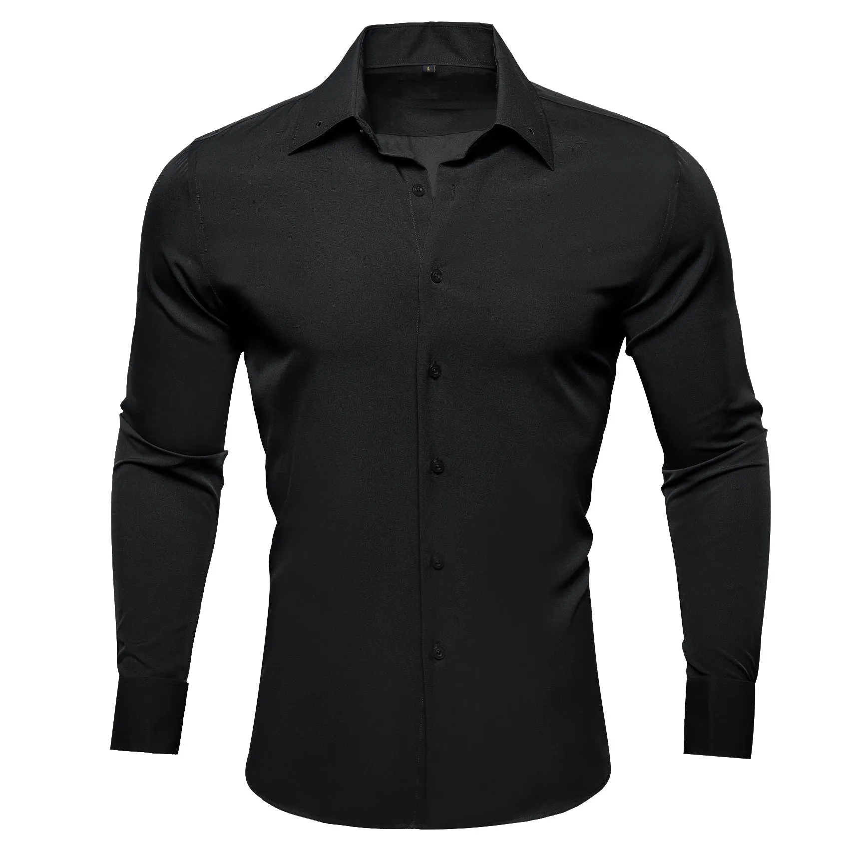 Black Solid Woven Men's Long Sleeve Shirt