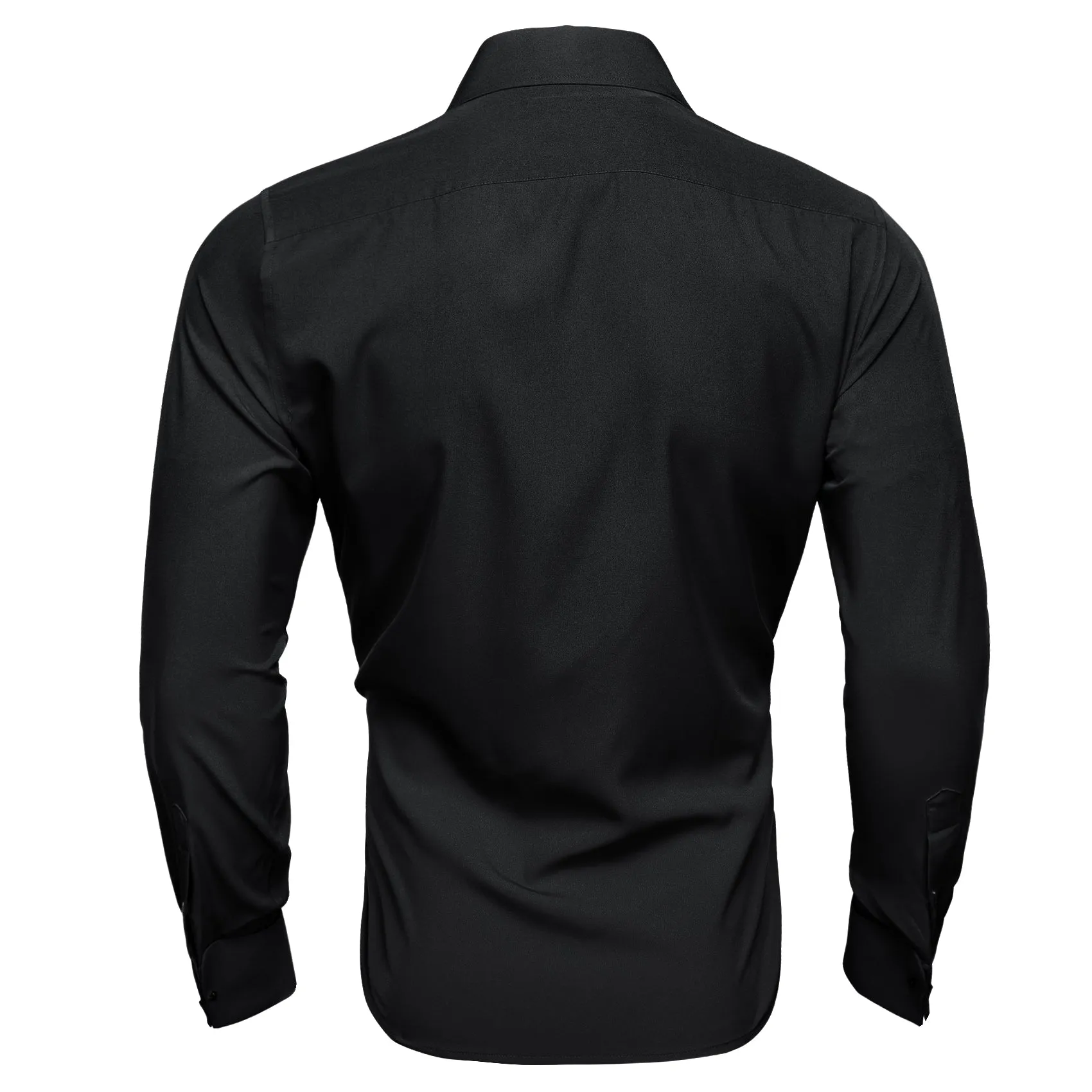 Black Solid Woven Men's Long Sleeve Shirt