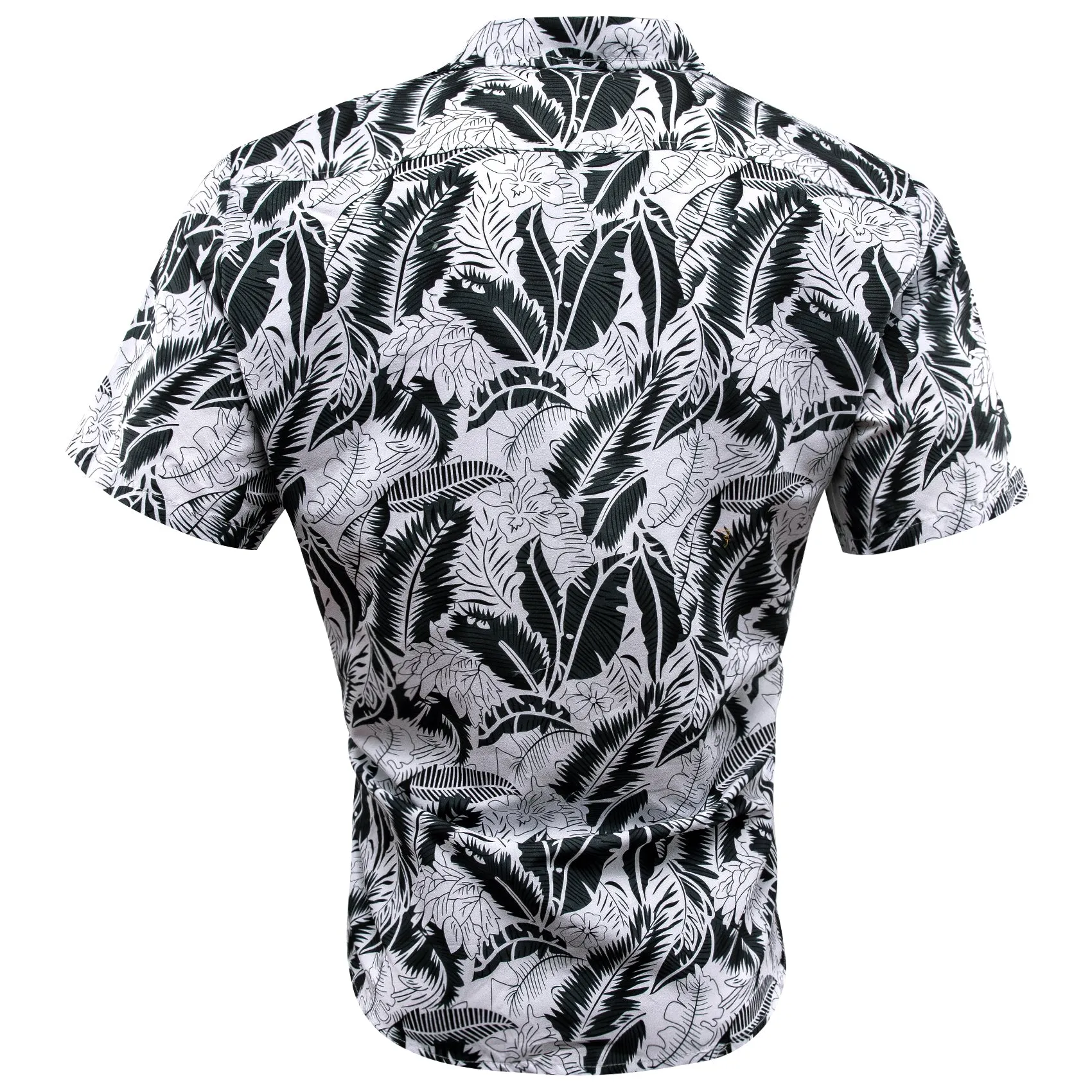 Black White Leaves Men's Short Sleeve Summer Shirt