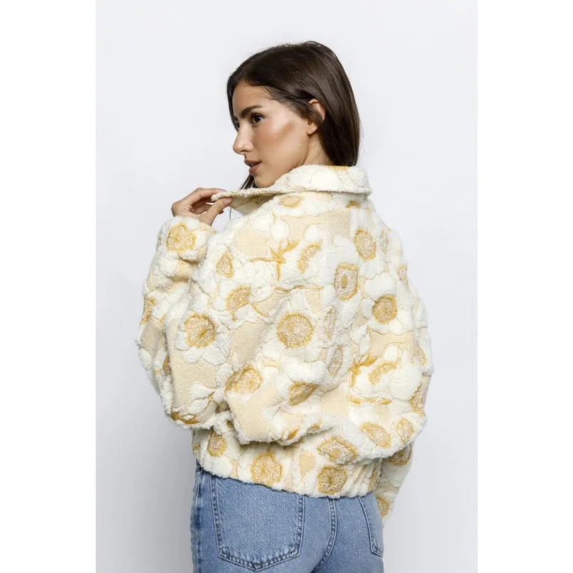 Blooming Florals Fleece Jacket Gold White