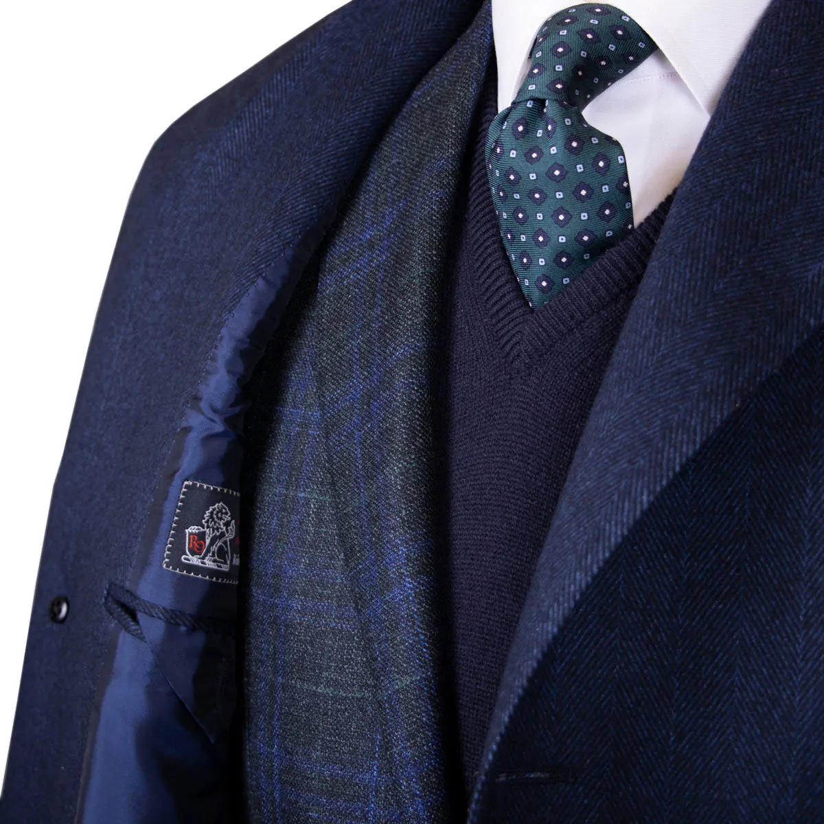 Blue Chevron Virgin Wool, Cashmere, & Silk Slim Tailored Overcoat