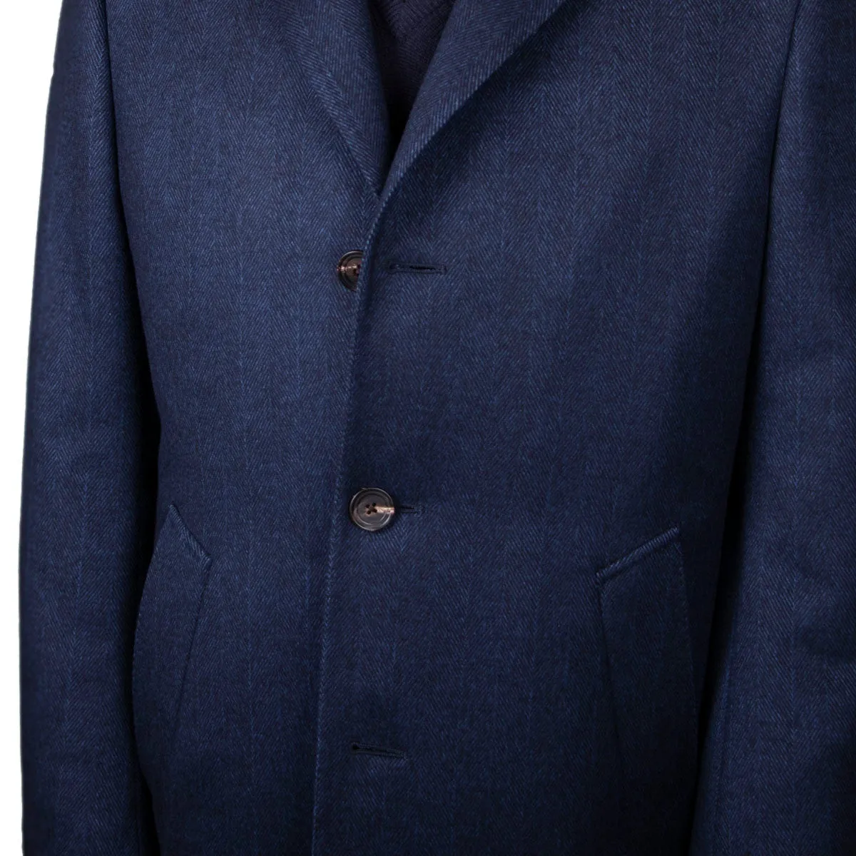 Blue Chevron Virgin Wool, Cashmere, & Silk Slim Tailored Overcoat