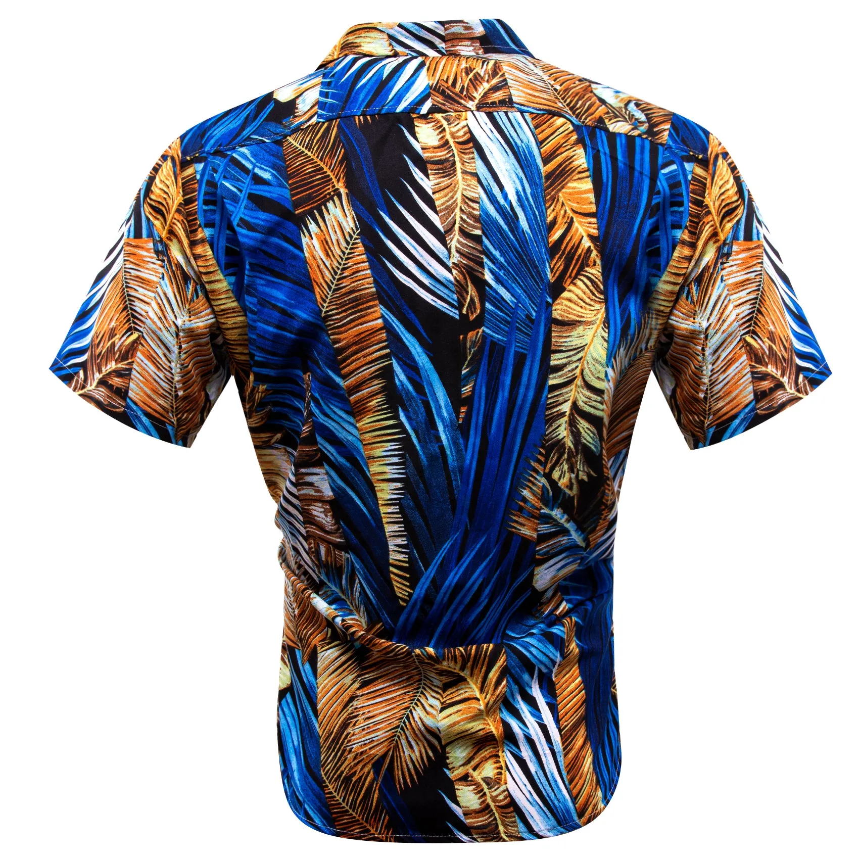 Blue Gold Leaves Novelty Men's Short Sleeve Summer Shirt