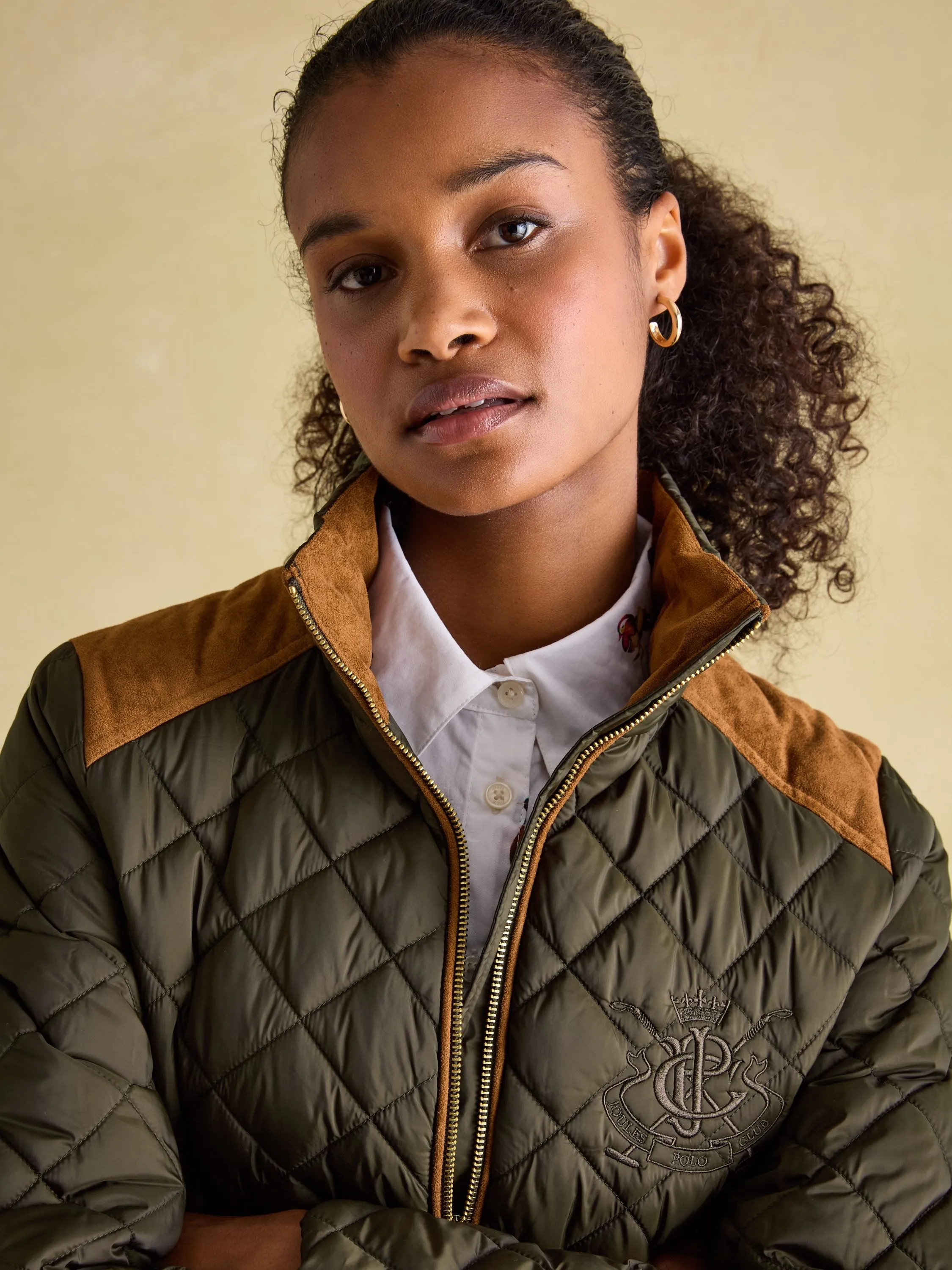 Braemar Luxe Khaki Green Showerproof Diamond Quilted Coat