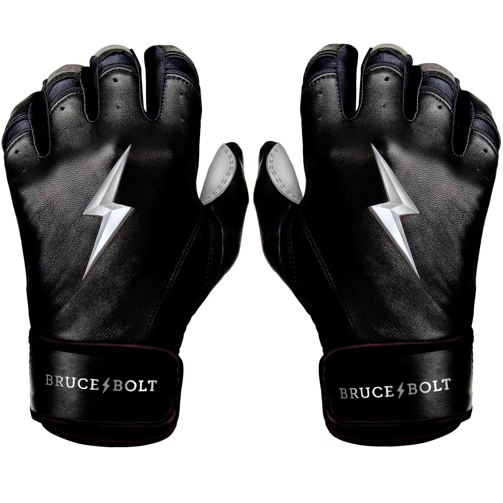 Bruce Bolt PREMIUM PRO Chrome Series Short Cuff Batting Gloves: Black