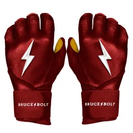 Bruce Bolt PREMIUM PRO Long Cuff Batting Gloves: Maroon