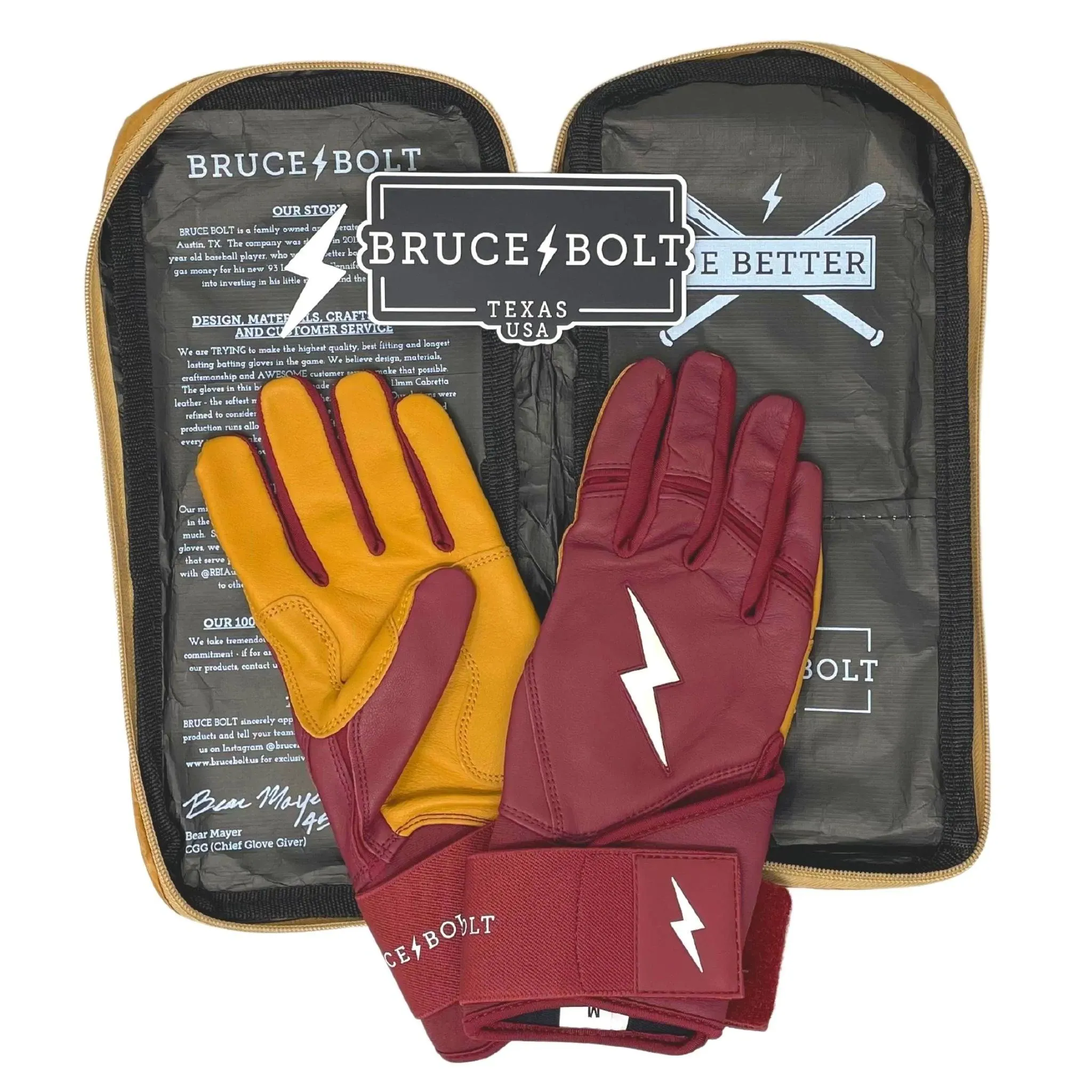 Bruce Bolt PREMIUM PRO Long Cuff Batting Gloves: Maroon