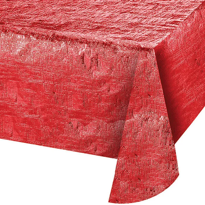 Bulk Red Metallic Plastic Table Covers (12 per Case)