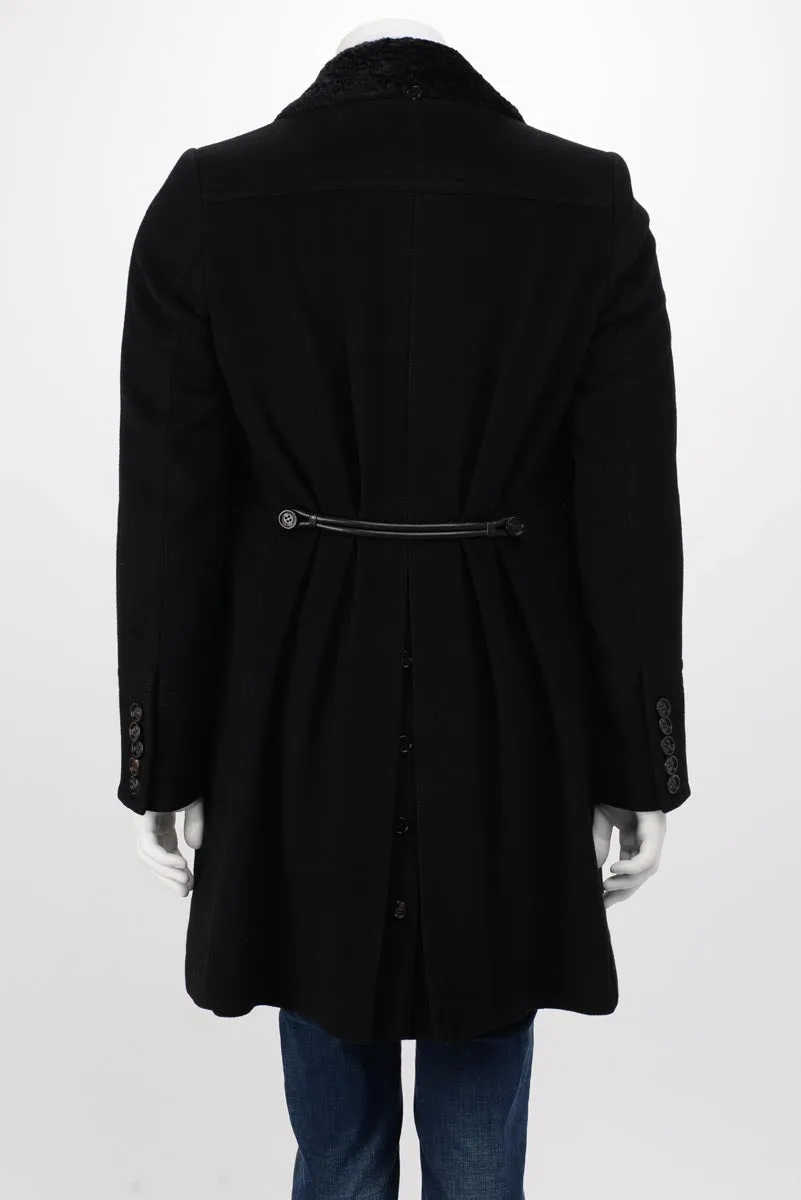 Burberry Prorsum Black Wool Blend Shearling Collar Coat 46