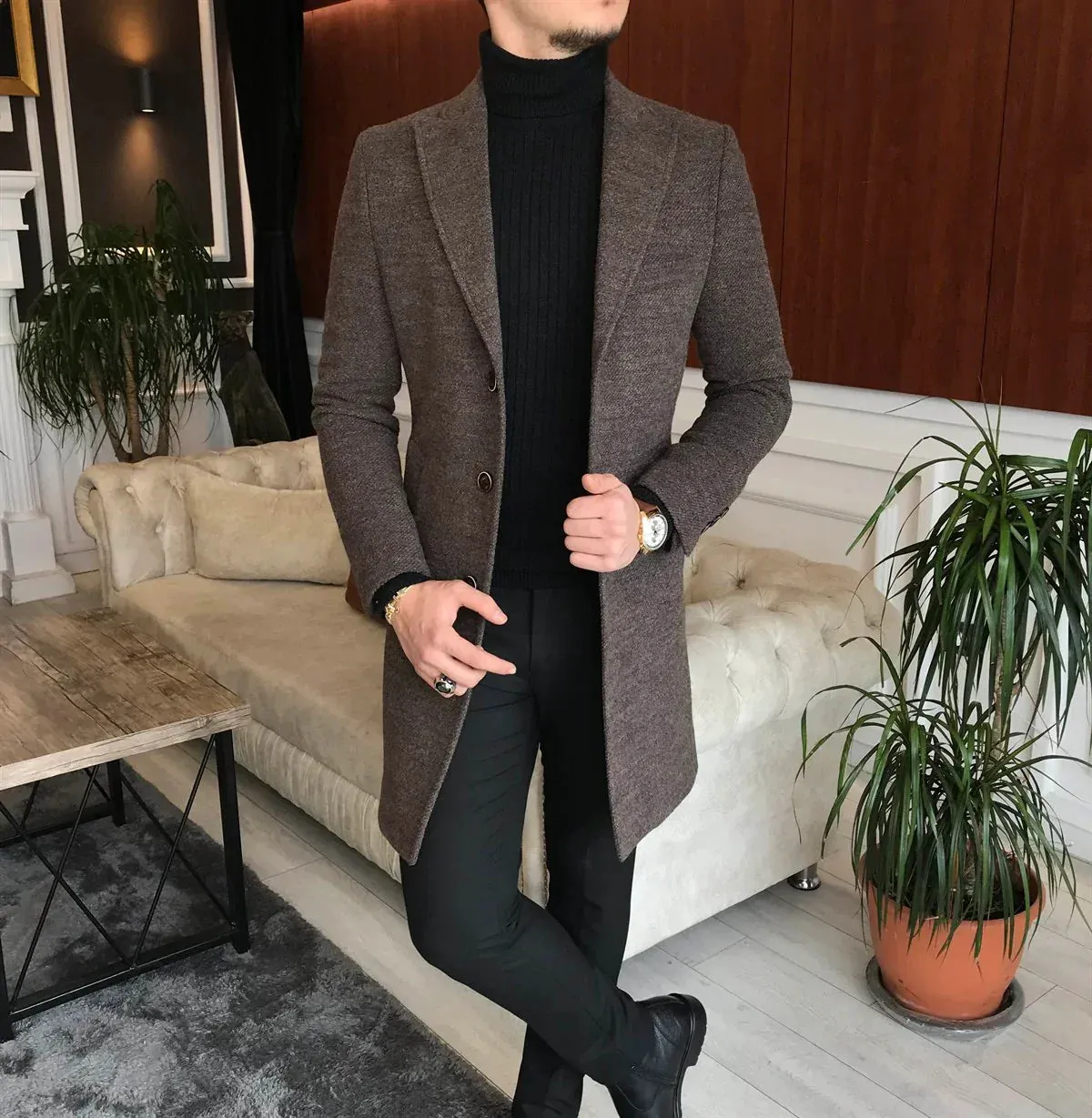 Charleston Brown Wool Blend Over Coat