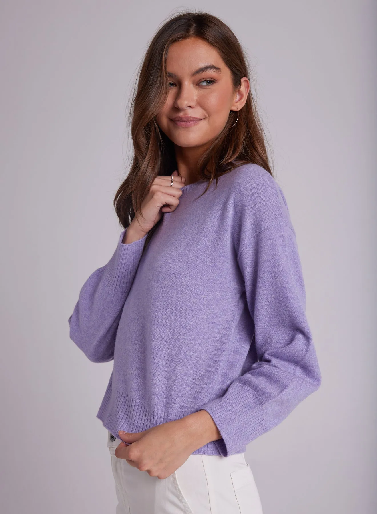 Crew Neck Ribbed Pullover - Lilac