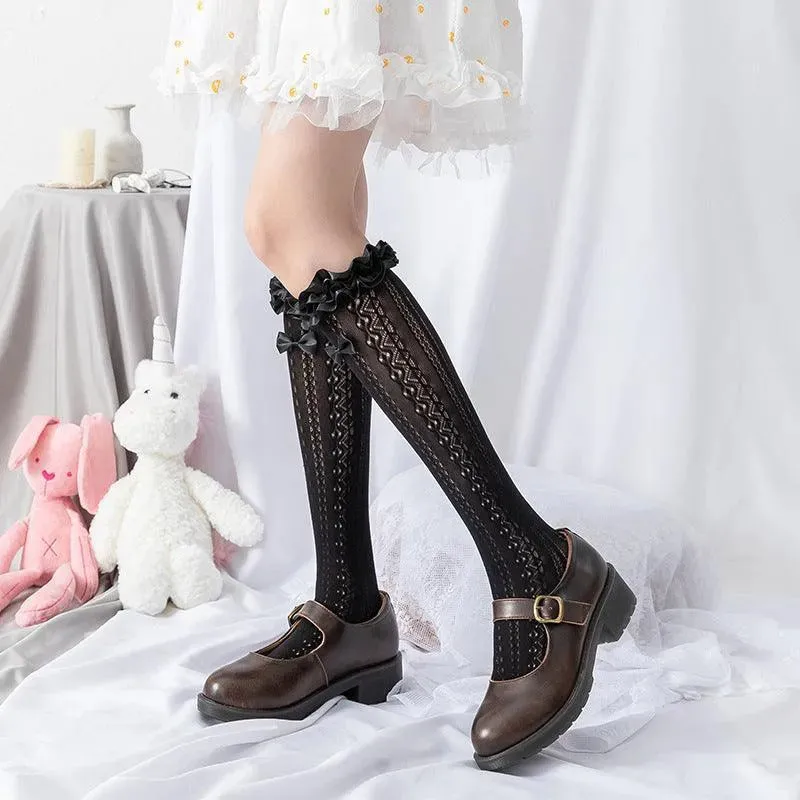 Cute Lolita Socks with White Ribbon| Lolita Fashion Outfits