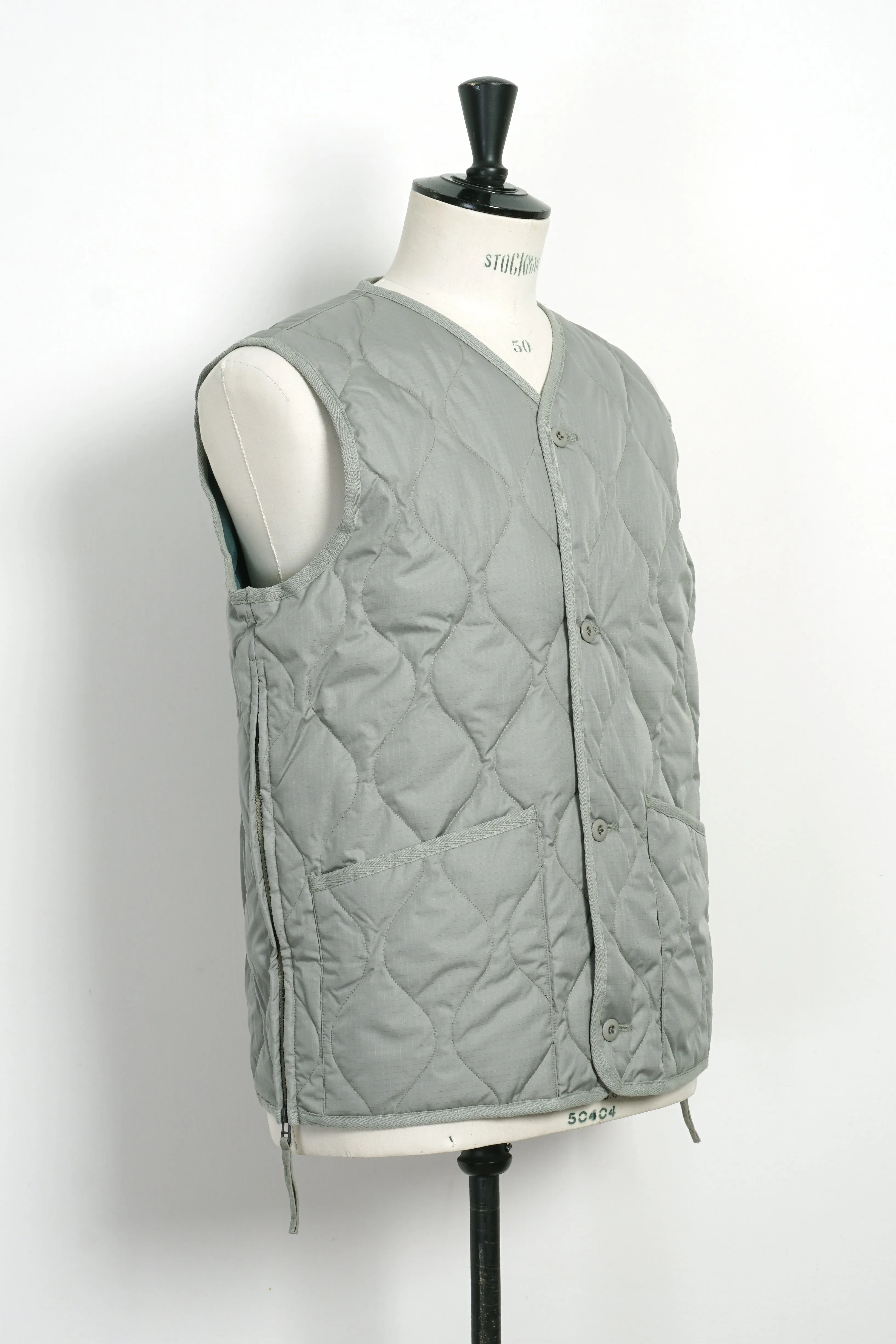 DOWN VEST | Military V-Neck Down Vest | Sage Green