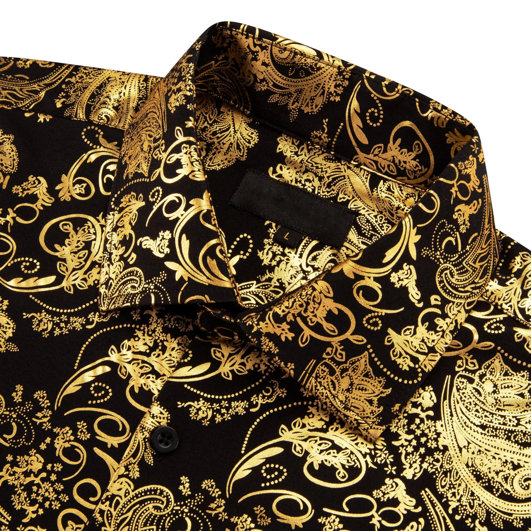 Gold Black Floral Paisley Silk Men's Long Sleeve Shirt