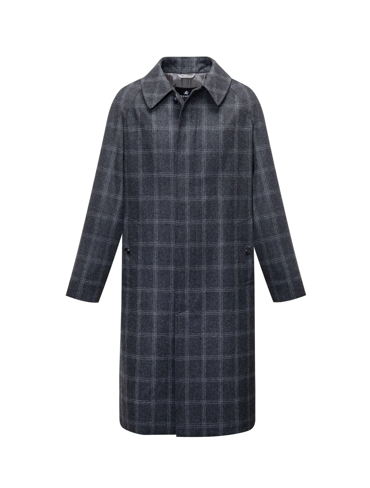 Grenfell x The Rake Cavendish Coat in Grey Windowpane Check in VBC Flannel Wool.