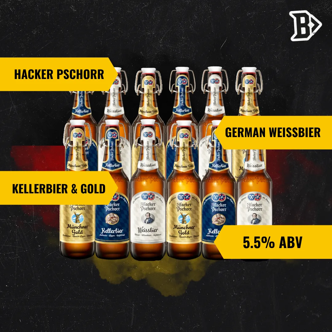 Hacker Pschorr Mixed Beer Case of German Weissbier, Kellerbier &amp; Gold Pack (12 Pack)