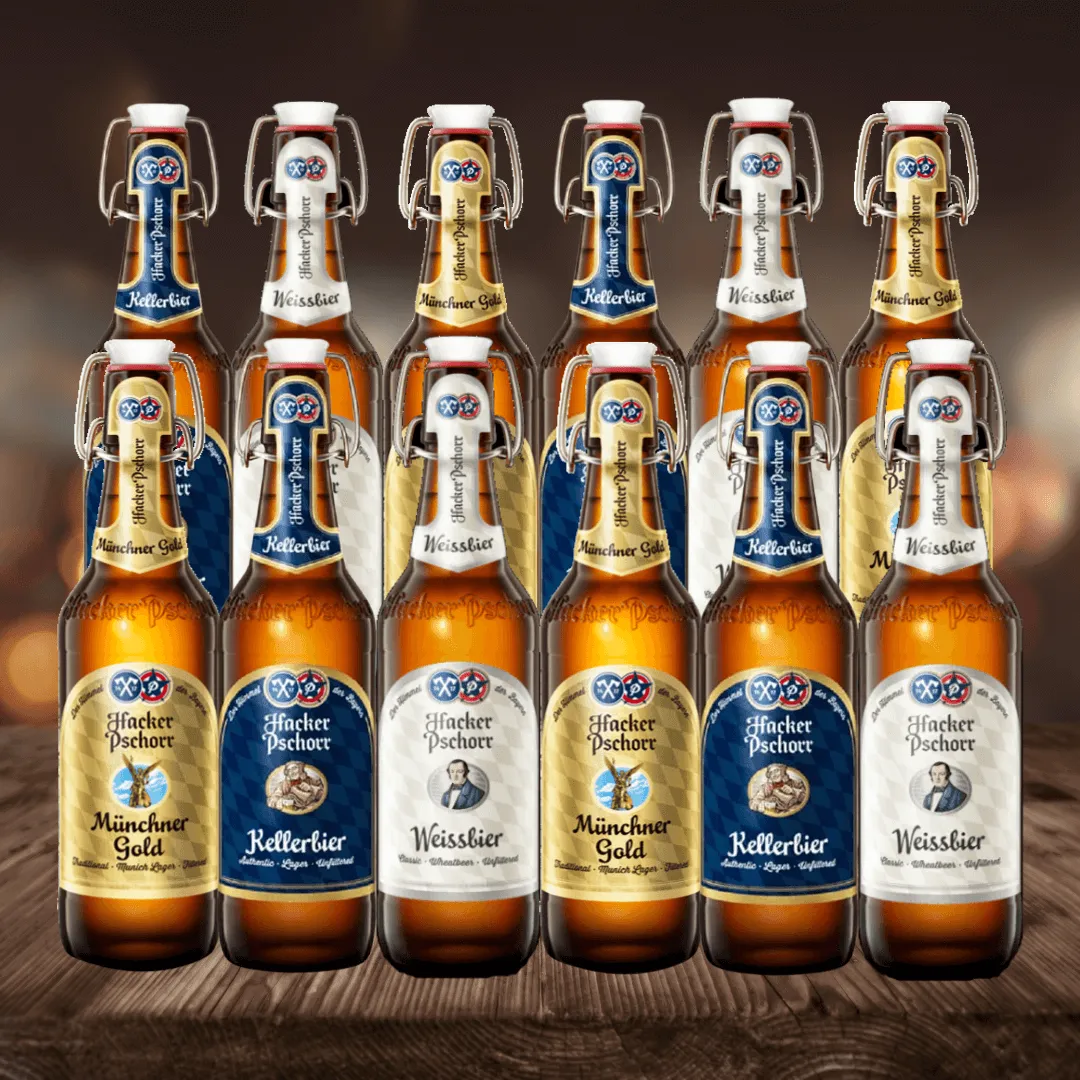 Hacker Pschorr Mixed Beer Case of German Weissbier, Kellerbier &amp; Gold Pack (12 Pack)