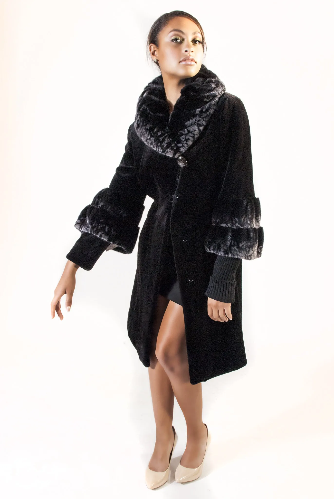 Long Sheared Mink Coat with Full Collar and Cuffs