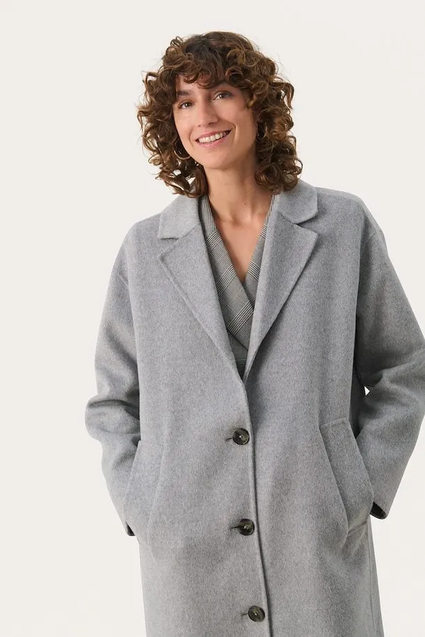 Lorel Light Grey Melange Wool Mix Coat