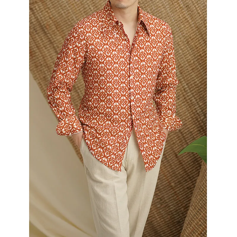 Men's Diamond-print Button-down Lightweight Shirt