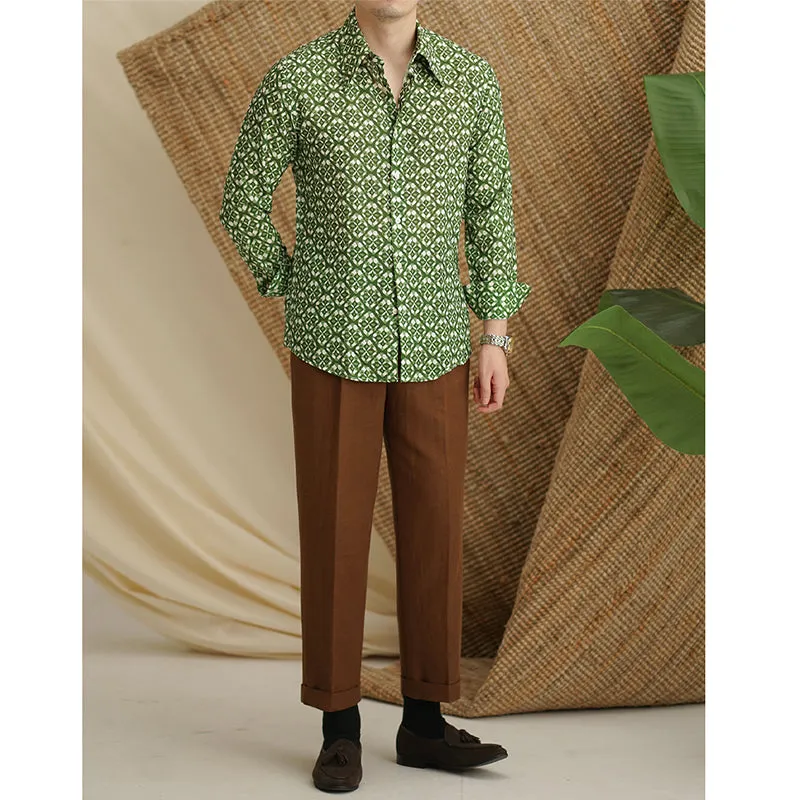 Men's Diamond-print Button-down Lightweight Shirt