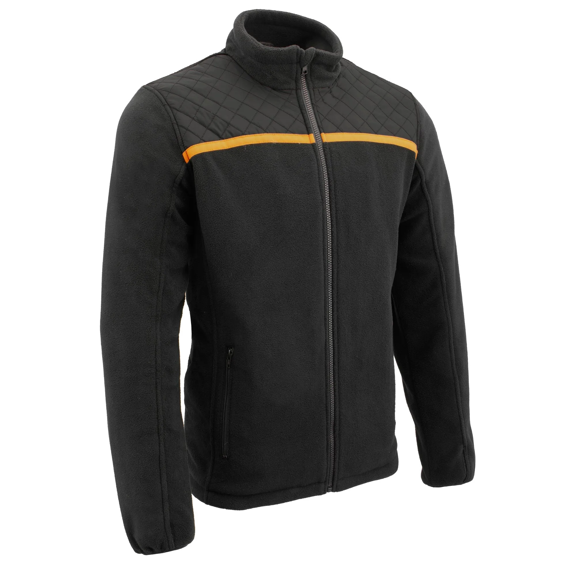 Mens Micro Fleece Zipper Front Jacket w/ Orange Stripe