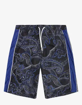 Navy Blue Paisley Print Swim Shorts