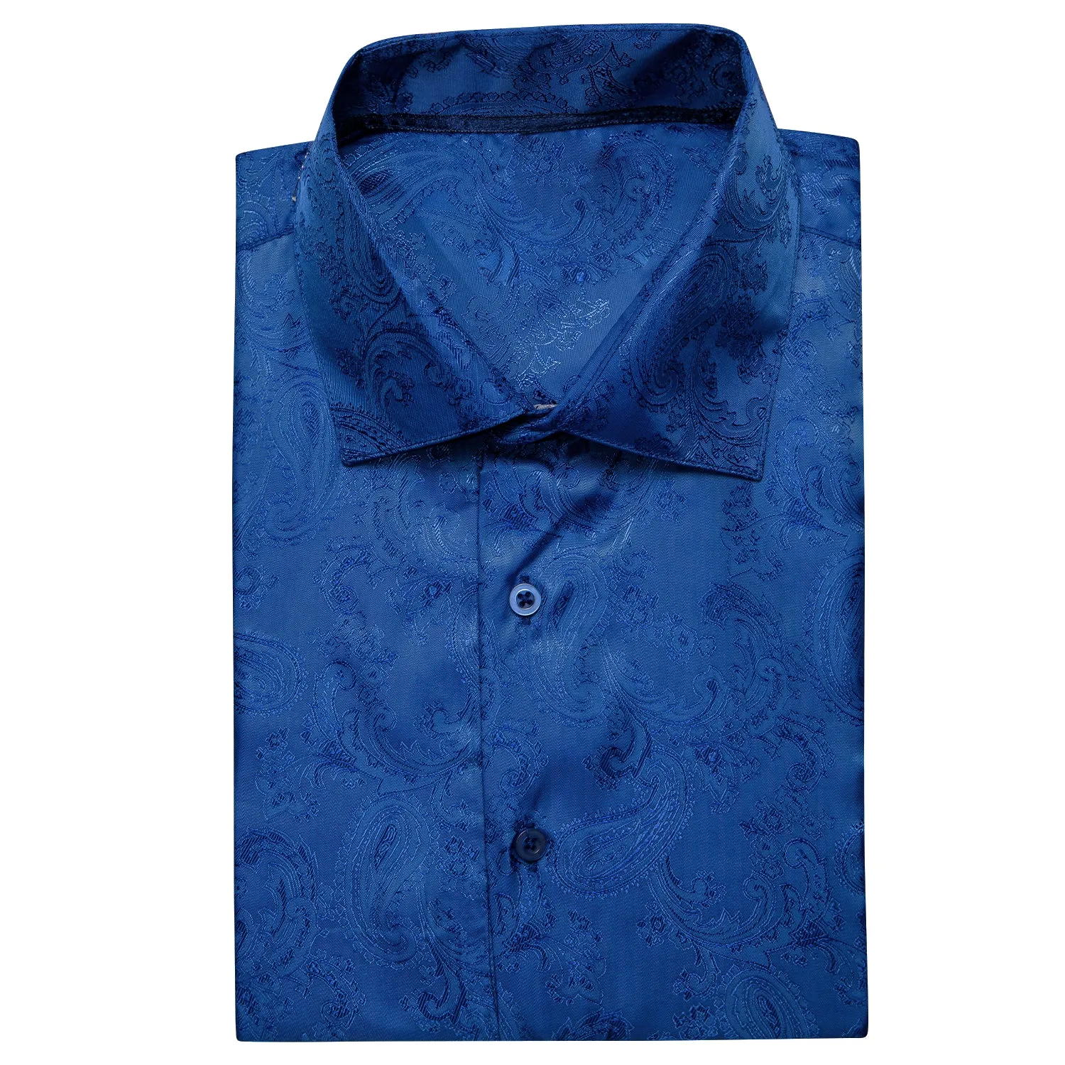 Navy Blue Paisley Silk Men's Short Sleeve Shirt