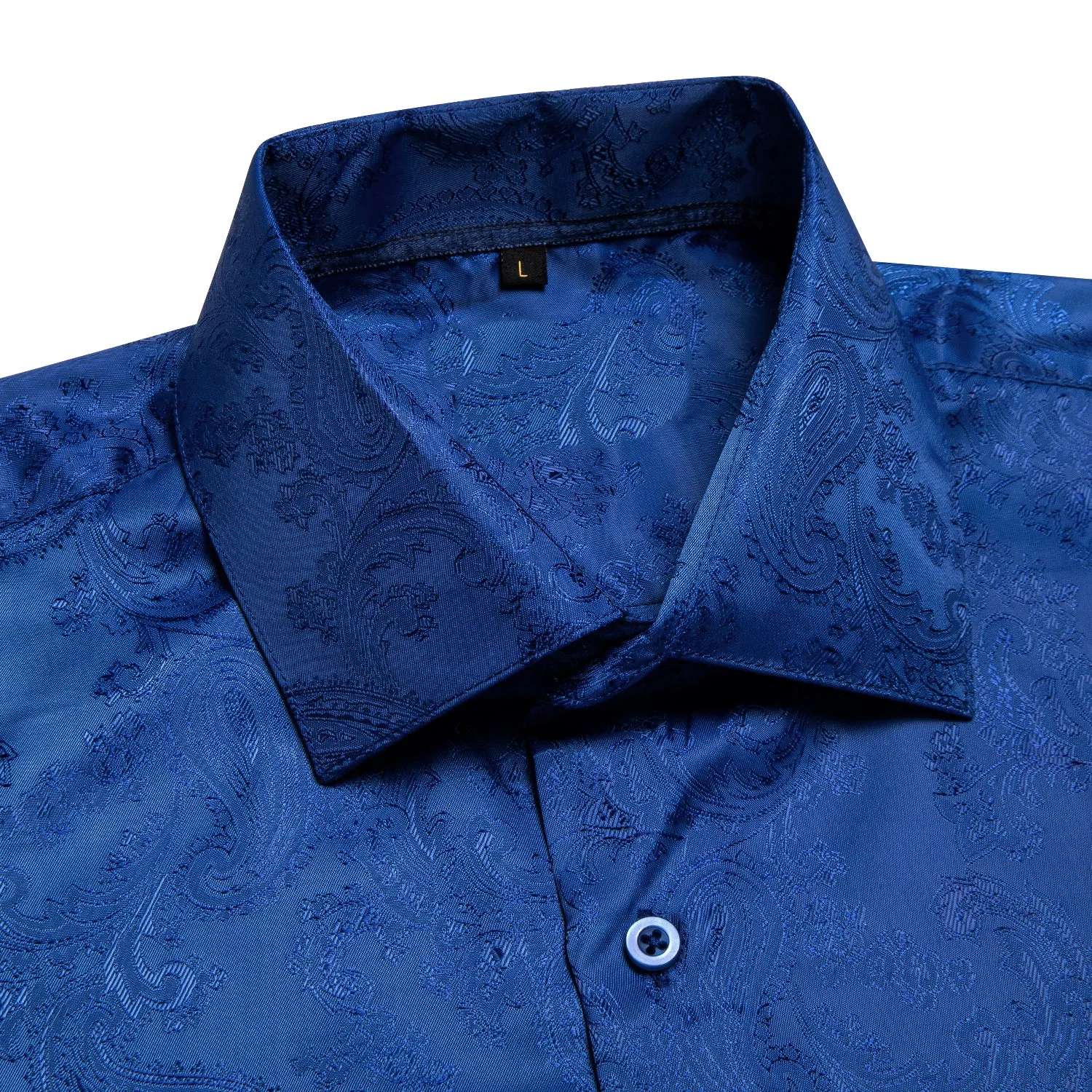 Navy Blue Paisley Silk Men's Short Sleeve Shirt