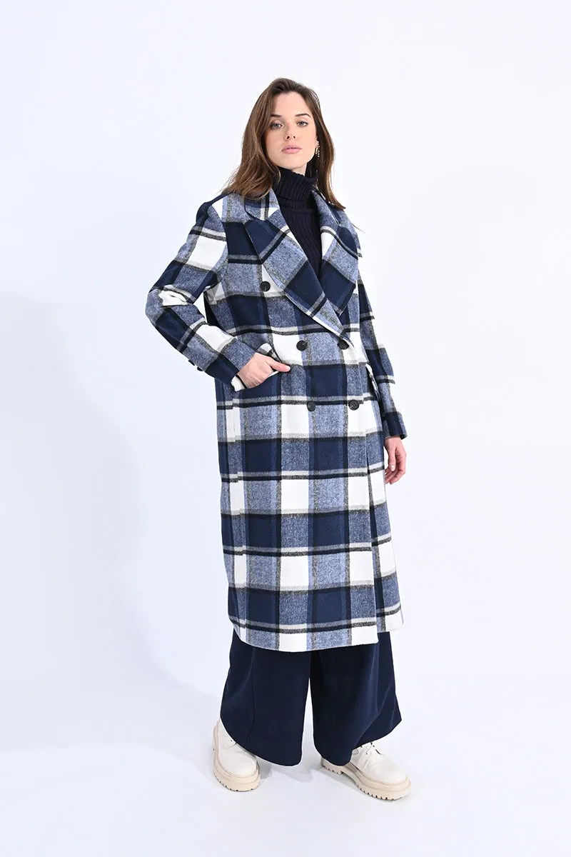 Navy Plaid Coat