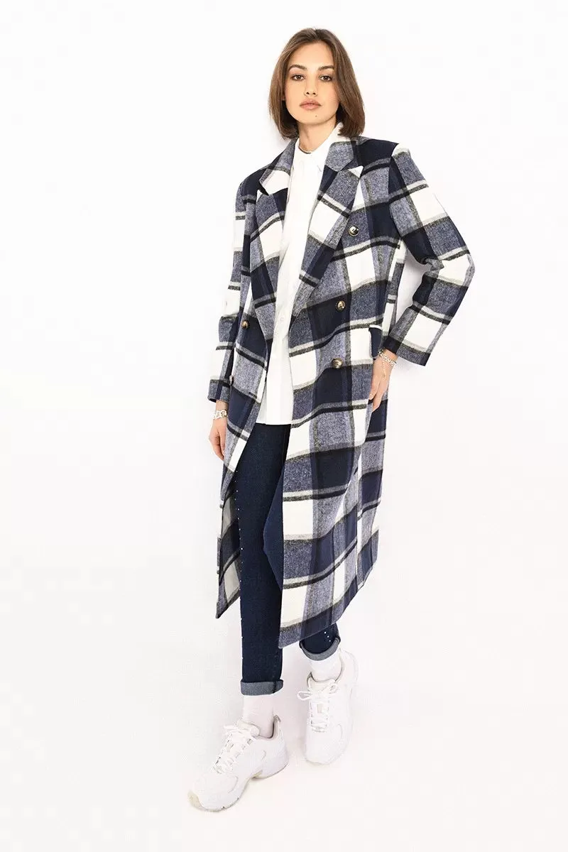 Navy Plaid Coat