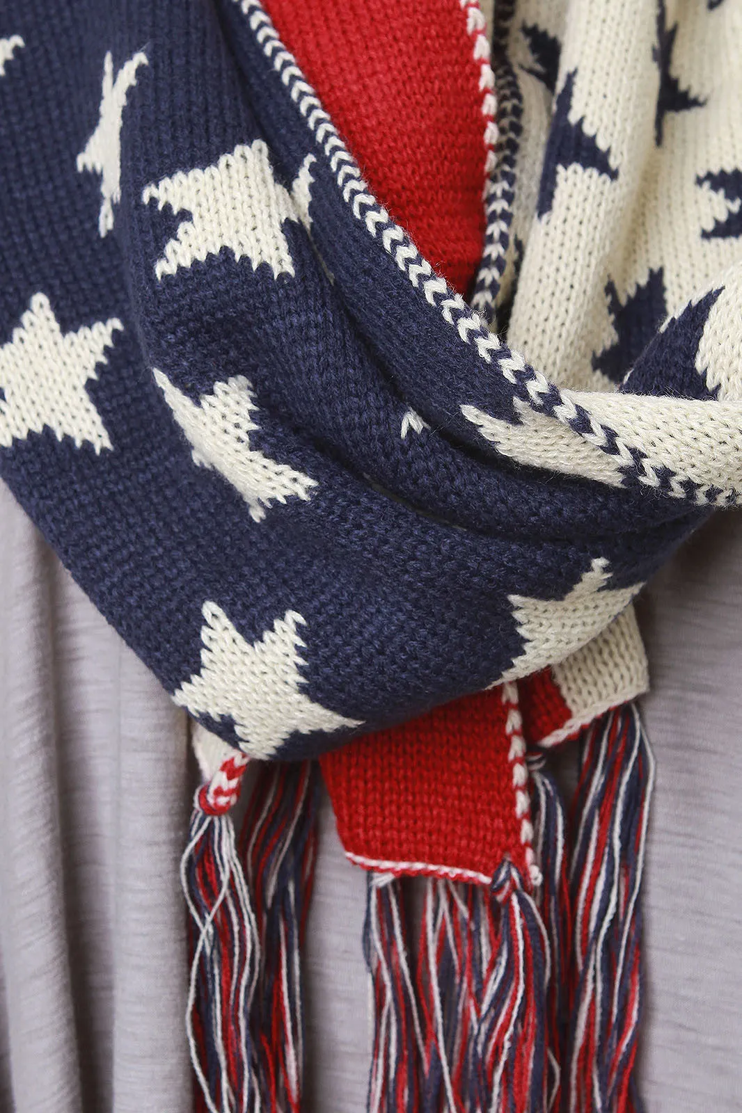 Old Glory Braid Stitch Fringe Scarf