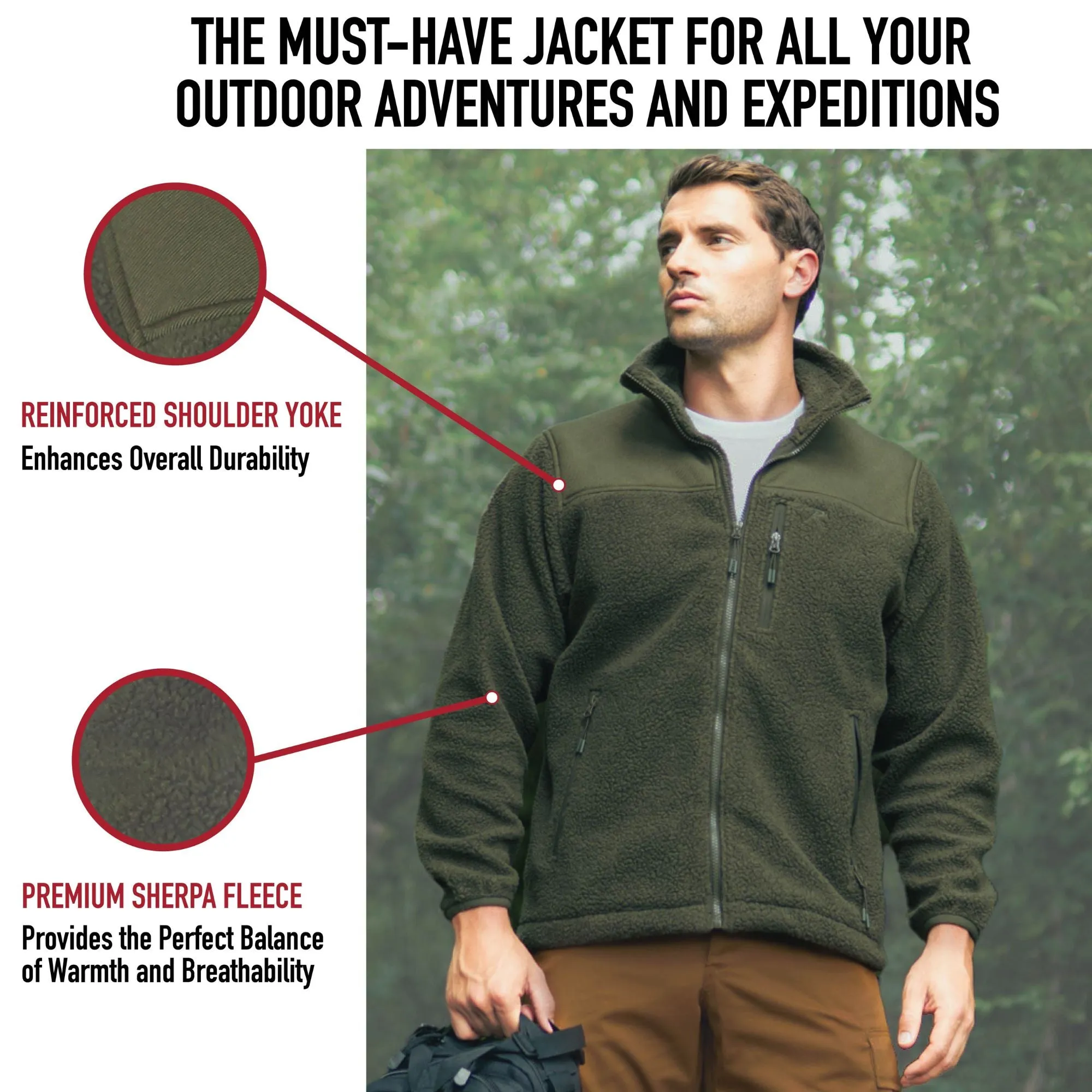 Olive Drab - Trailsman Sherpa Fleece Jacket - Men's Fleece Jacket