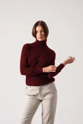 Ombra 100% Cashmere Turtleneck Sweater Red Bordeaux