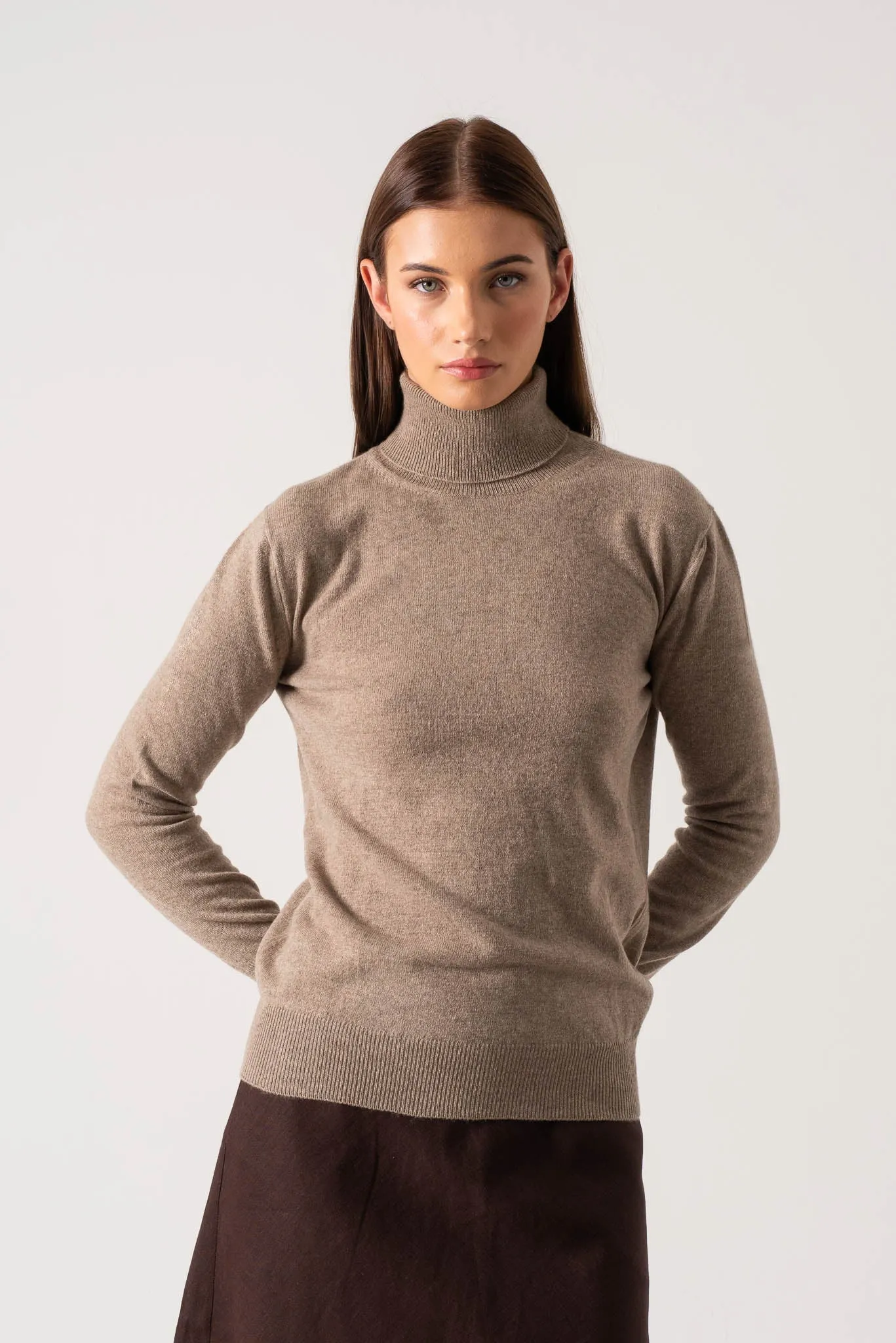 Ombra 100% Cashmere Turtleneck Sweater Taupe