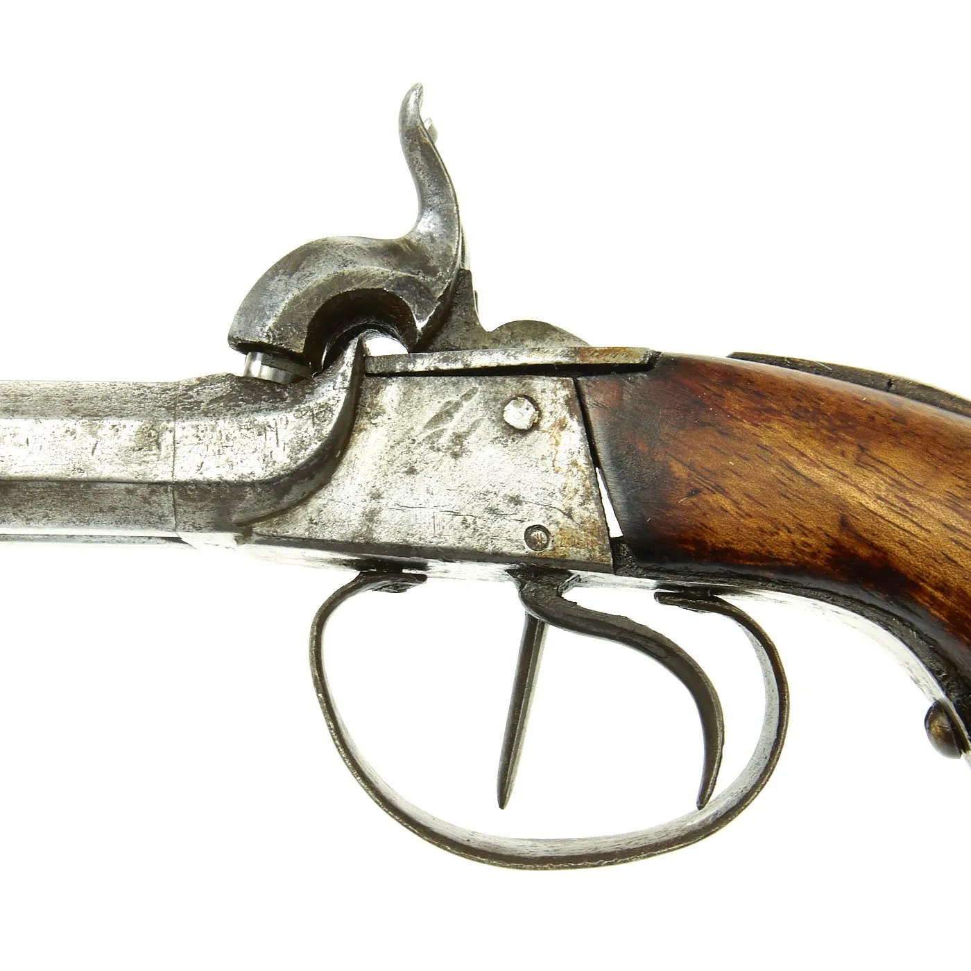 Original European Continental Double Barrel Percussion Overcoat Pistol - Circa 1840