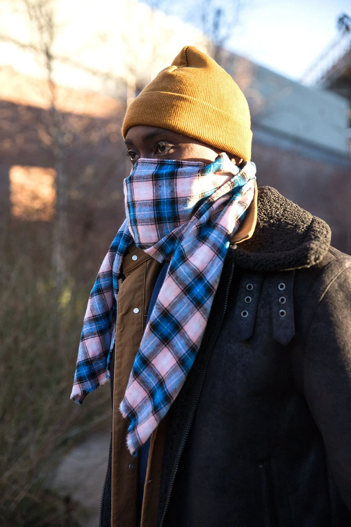 Plaid Scarves with Hidden Pocket