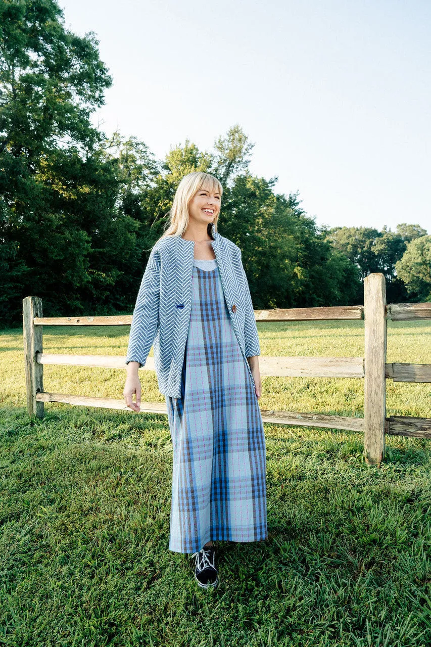 Portuguese Wool Pieper Coat in Cobalt and Cream Herringbone - Pre-Order 12/31