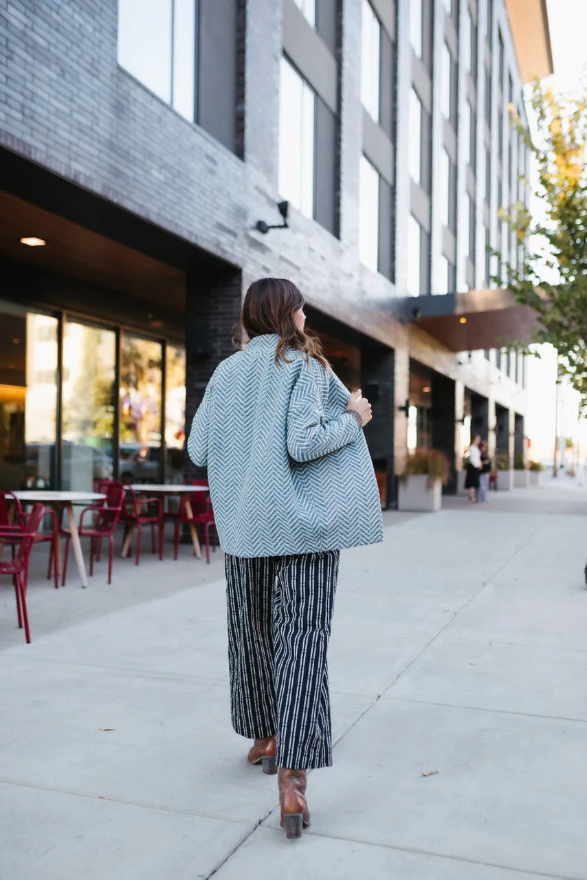 Portuguese Wool Pieper Coat in Cobalt and Cream Herringbone - Pre-Order 12/31