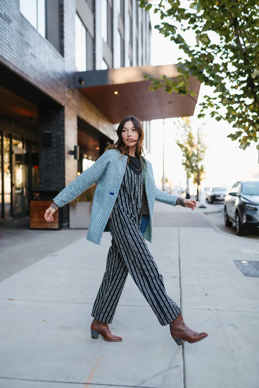 Portuguese Wool Pieper Coat in Cobalt and Cream Herringbone - Pre-Order 12/31