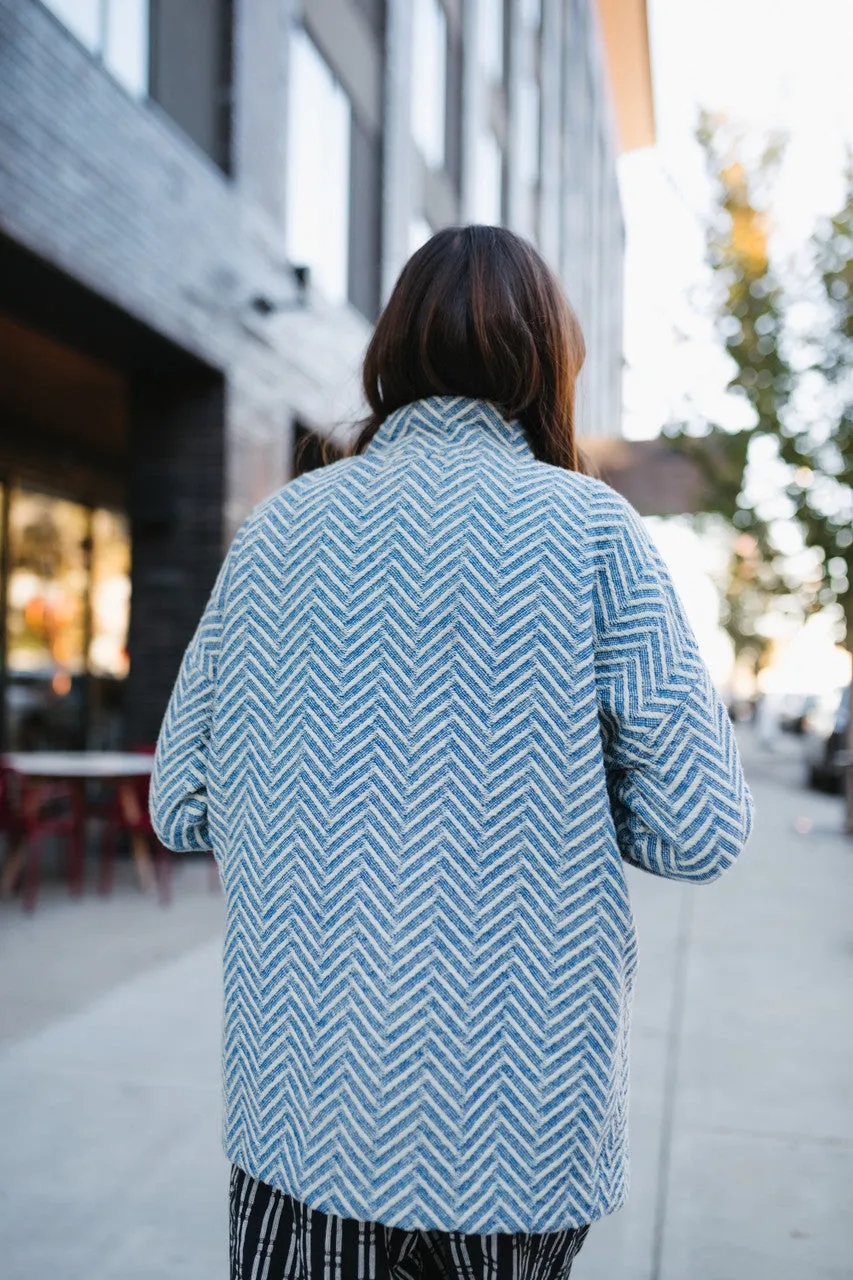 Portuguese Wool Pieper Coat in Cobalt and Cream Herringbone - Pre-Order 12/31