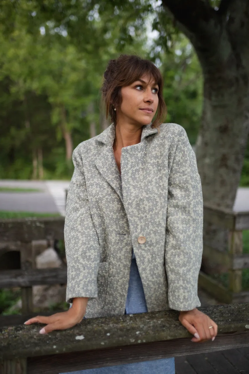 Portuguese Wool Pieper Coat in Light Grey and Cream Lace Weave - Pre-Order 12/31