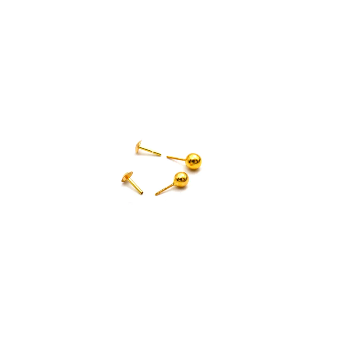 Real Gold 2.75 MM Round Studs with Long Screw Tops Ideal for Ear and Nose Piercings E1878