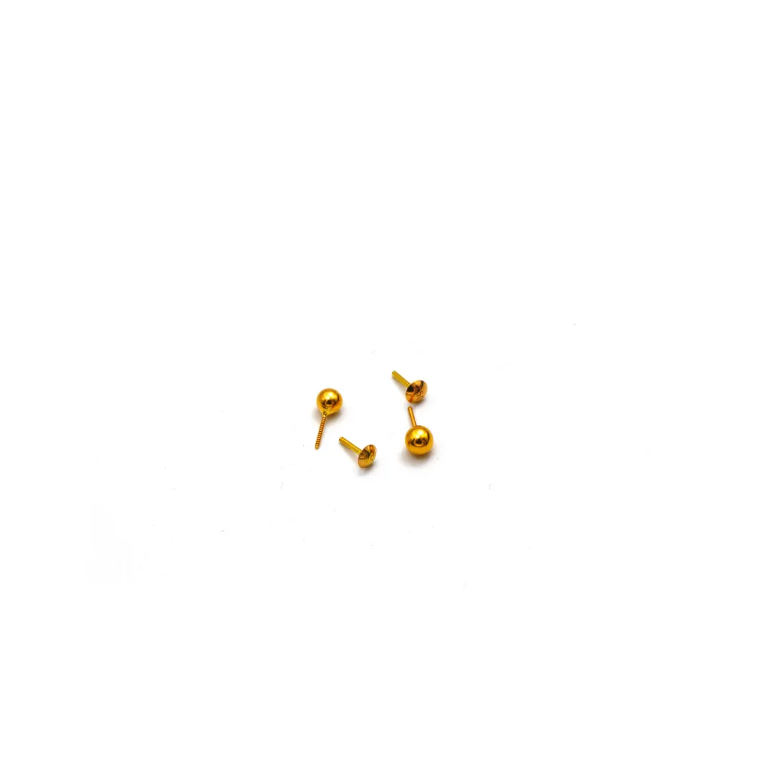 Real Gold 2.75 MM Round Studs with Long Screw Tops Ideal for Ear and Nose Piercings E1878