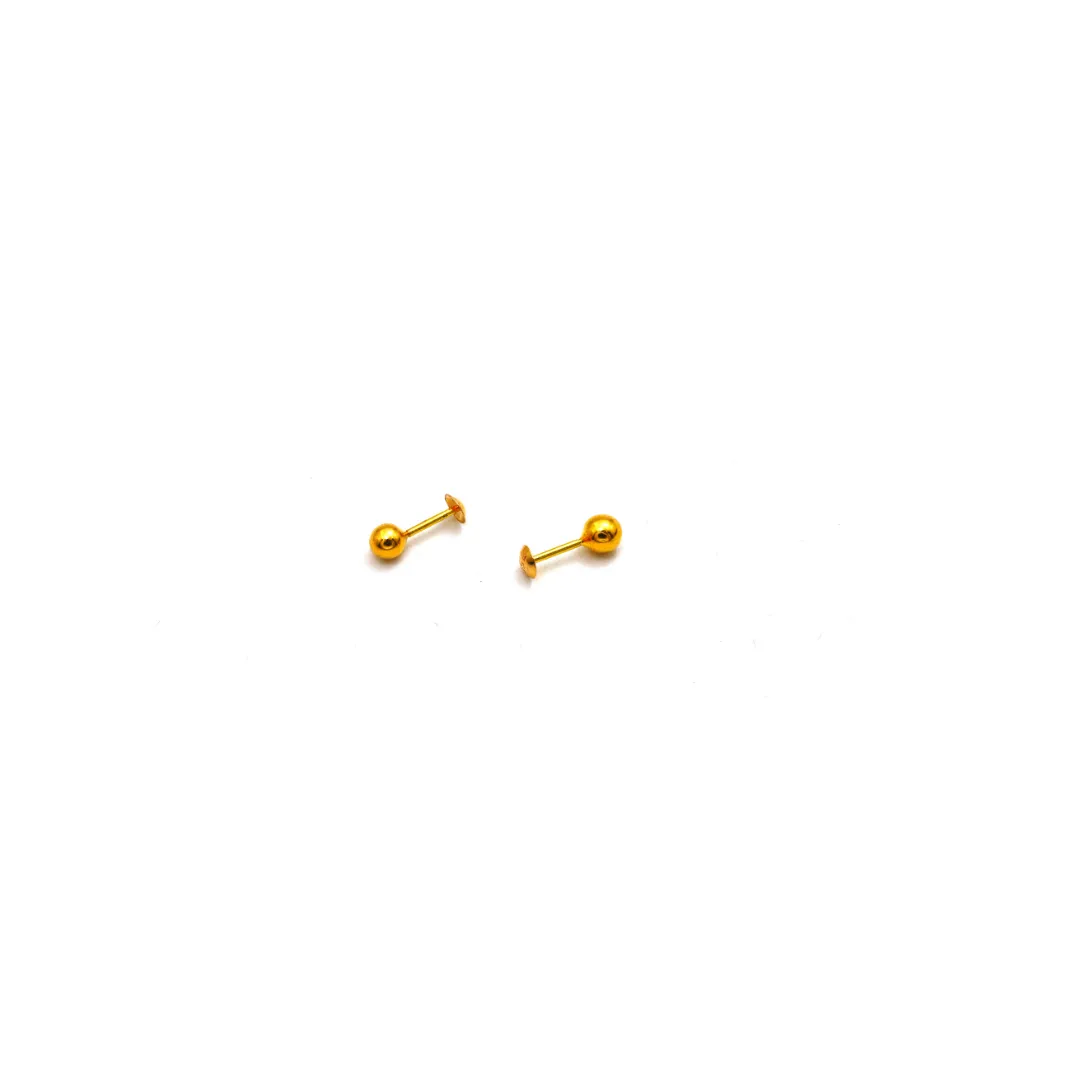 Real Gold 2.75 MM Round Studs with Long Screw Tops Ideal for Ear and Nose Piercings E1878